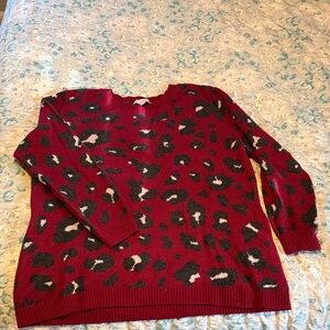 Wool Blend Loft Plus Red Leopard Print Sweater